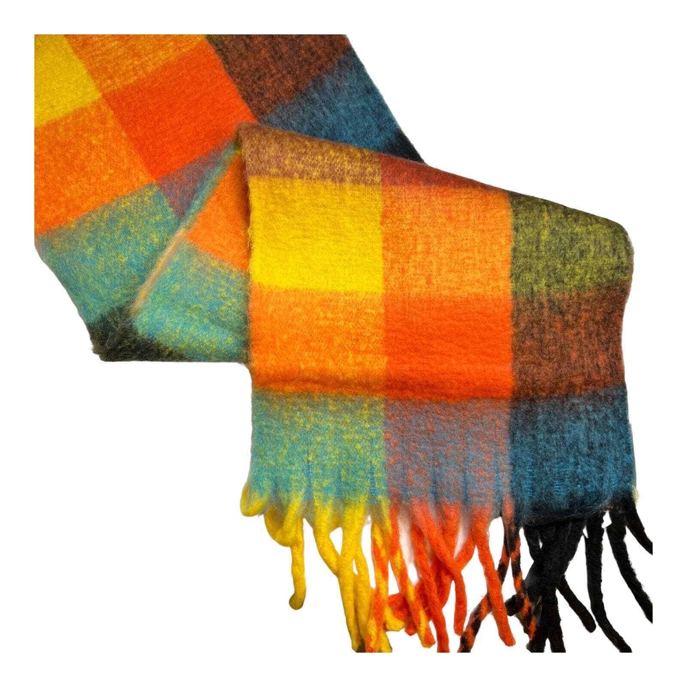 Hat Attack Bright Multicolor Plaid Studio Lofty Blanket Scarf‎ New
